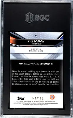 A graded Bowman University Best Kyle Lofton basketball trading card featuring Blue Refractor 141/150