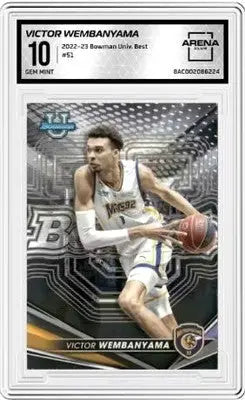 2022-23 Bowman University Best Victor Wembanyama basketball card featuring best victor and university best