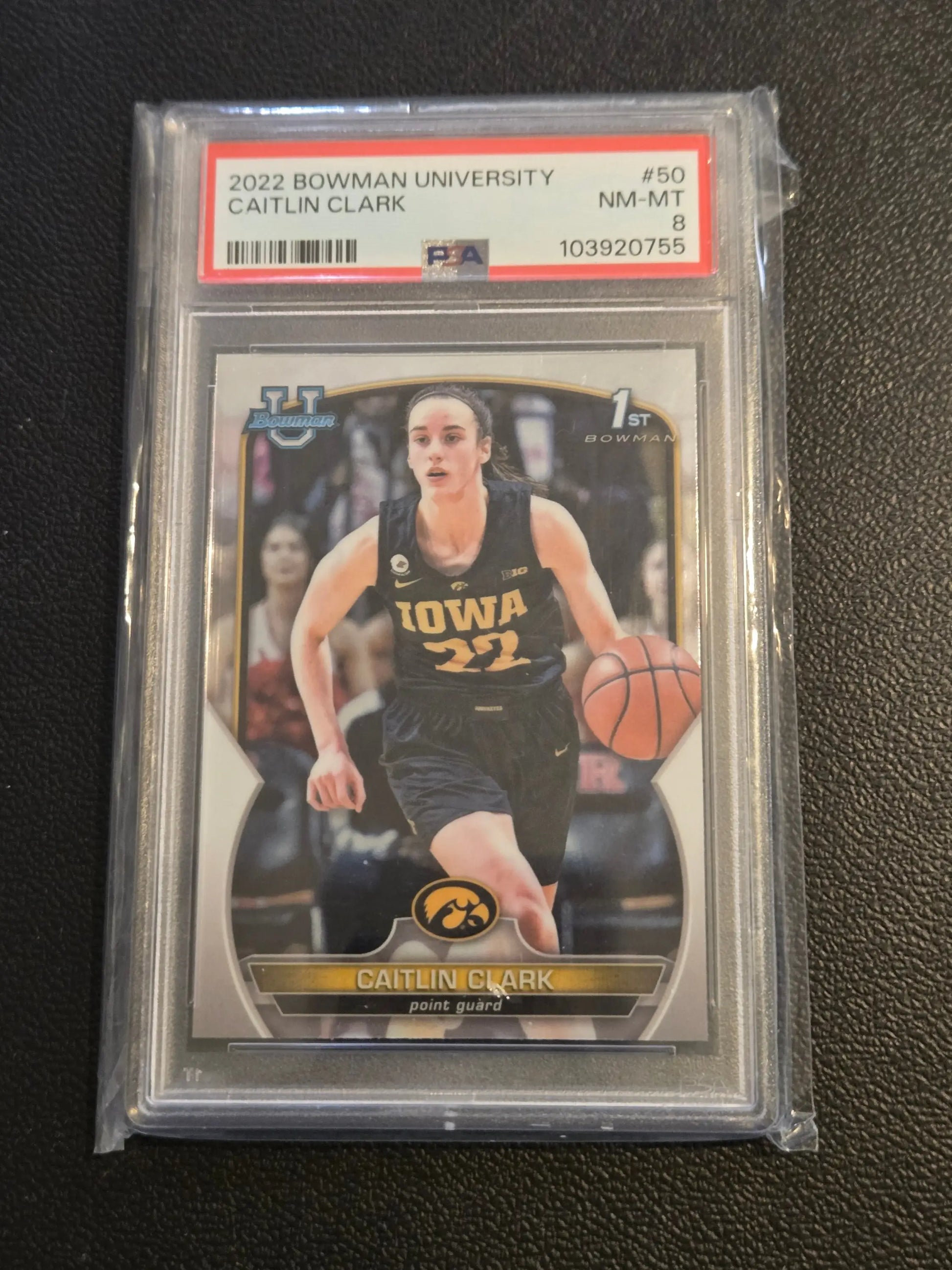 Graded 2022 Bowman University Chrome Caitlin Clark basketball card PSA 8
