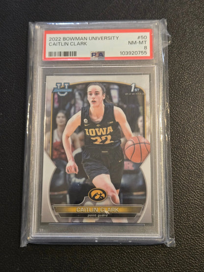 Graded 2022 Bowman University Chrome Caitlin Clark basketball card PSA 8