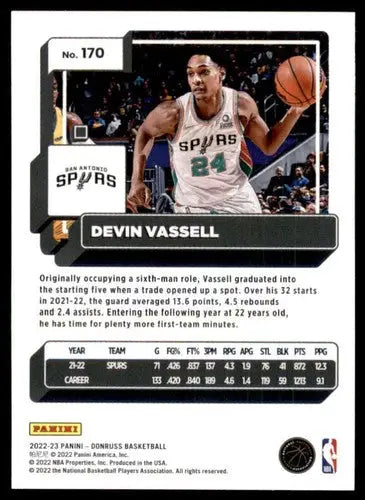 2022-23 Donruss #170 Devin Vassell NM-MT Spurs ID:57852 - Trading Cards