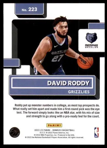 2022-23 Donruss #223 David Roddy NM-MT RC Rookie Grizzlies Rated Rookie ID:55473 - Trading Cards