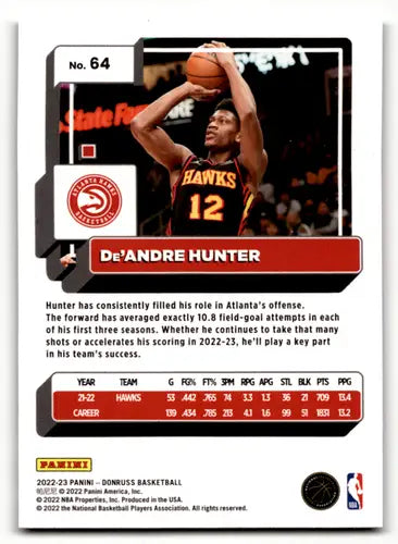 2022-23 Donruss Holo Green Laser #64 De’Andre Hunter NM-MT Hawks ID:57901 - Trading Cards
