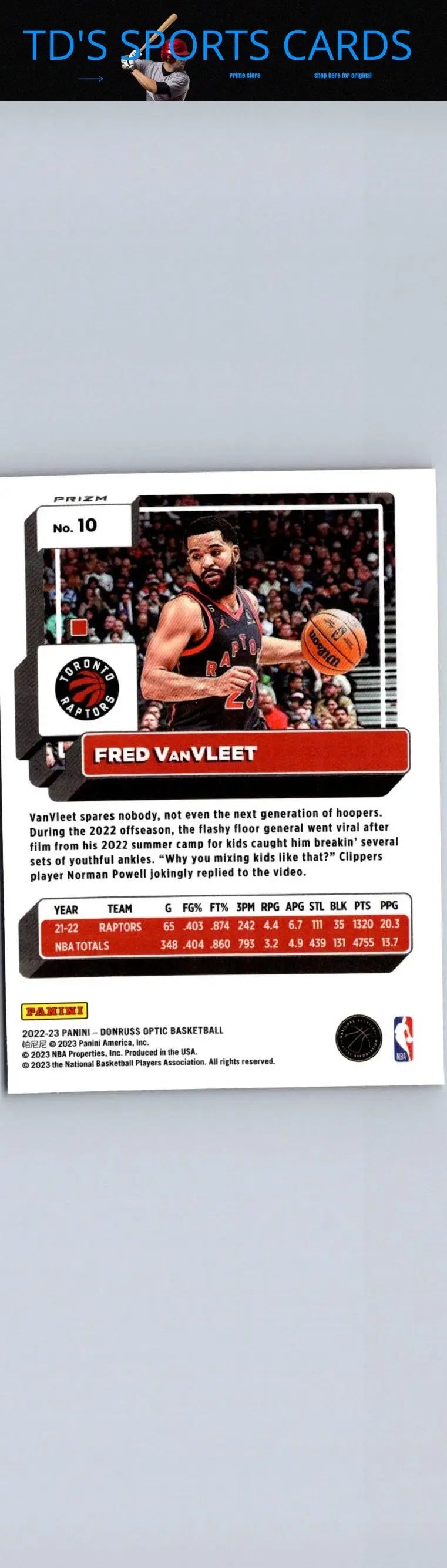 Fred VanVleet Hyper Pink card from 2022-23 Donruss Optic collection