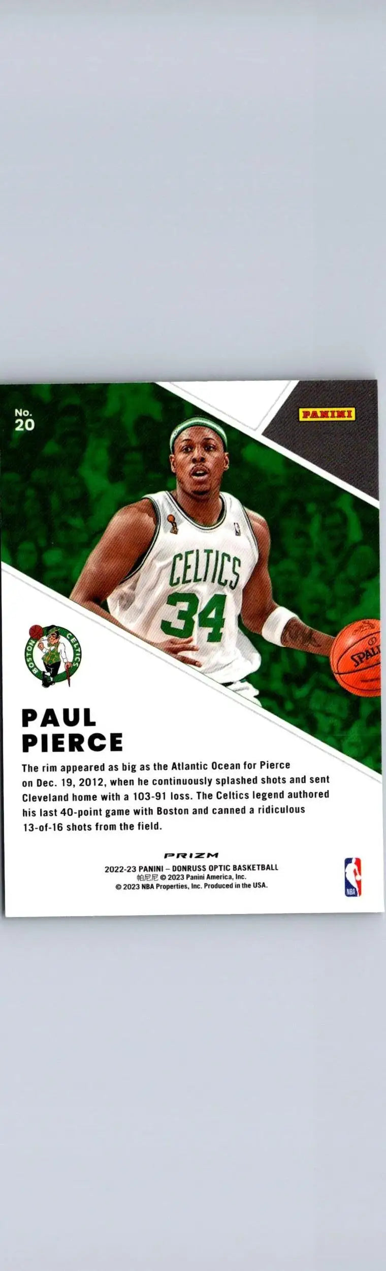 Paul Pierce basketball card from 2022-23 Donruss Optic Winner Stays collection