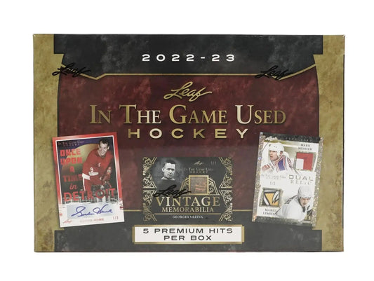 Leaf In The Game Used Hockey hobby box featuring Mario Lemieux and Gordie Howe memorabilia