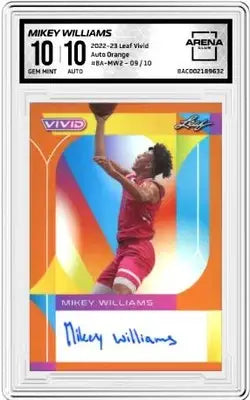 Graded Leaf Vivid Mikey Williams autographed basketball card 9/10 in product display