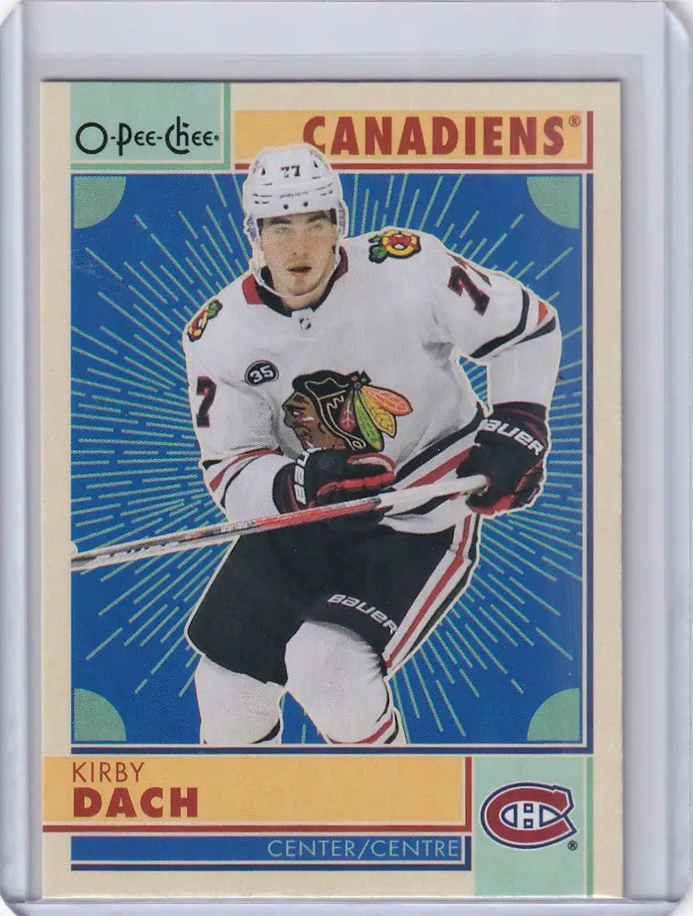 Hockey trading card of Kirby Dach from OPC Hockey Retro featuring Chicago Blackhawks