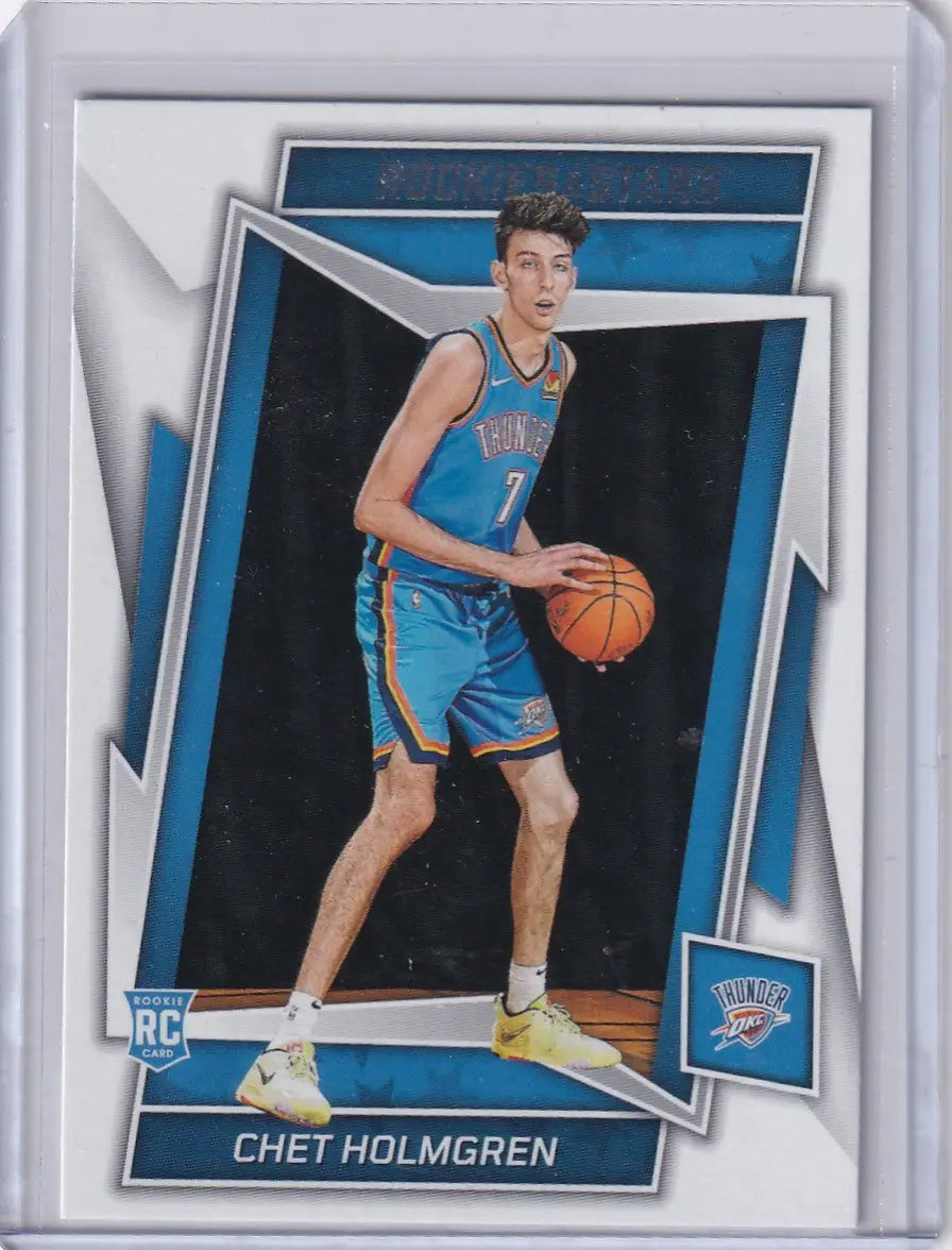 Chet Holmgren rookie basketball card in protective sleeve Oklahoma City Thunder