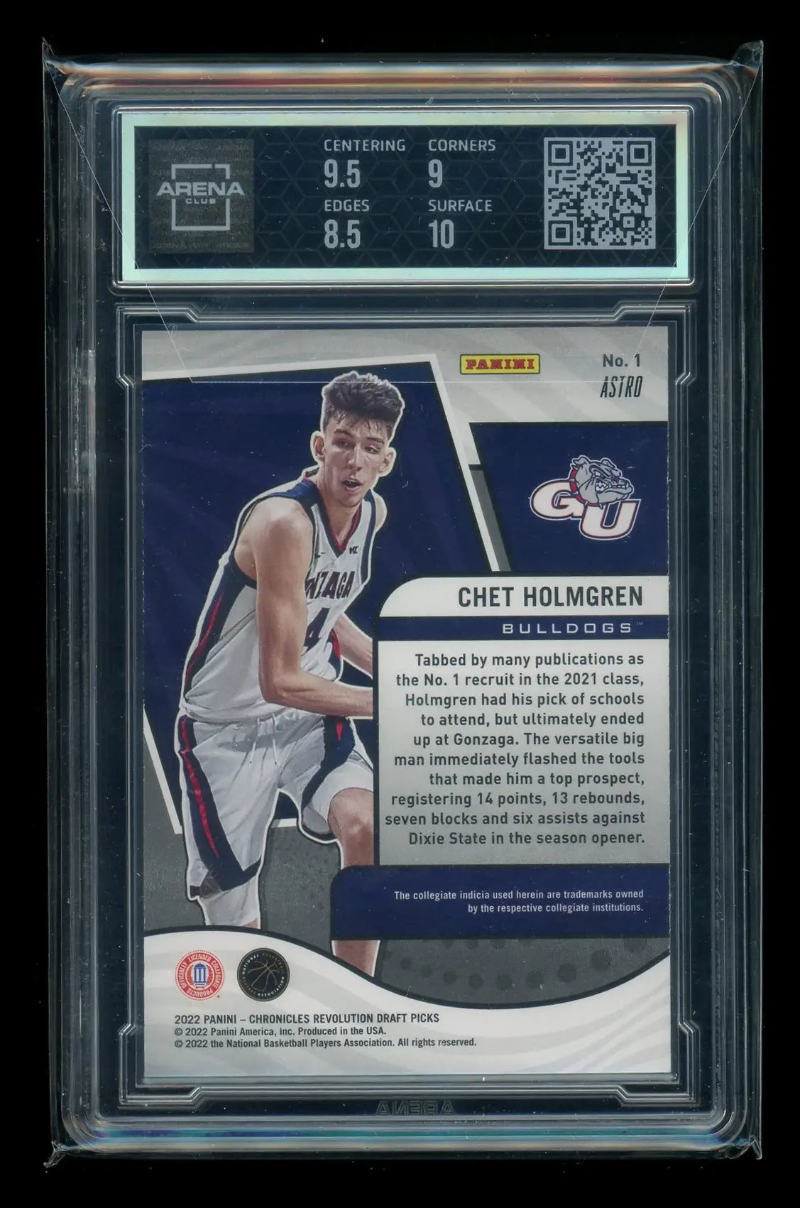 2023 Panini Chronicles Revolution Astro Chet Holmgren basketball card with high grades