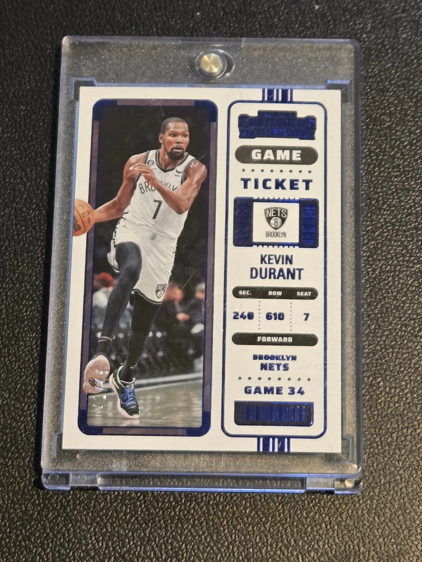 Kevin Durant basketball card from 2022-23 Panini Contenders Durant Game Ticket Blue #/49