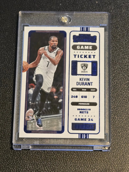 Kevin Durant basketball card from 2022-23 Panini Contenders Durant Game Ticket Blue #/49