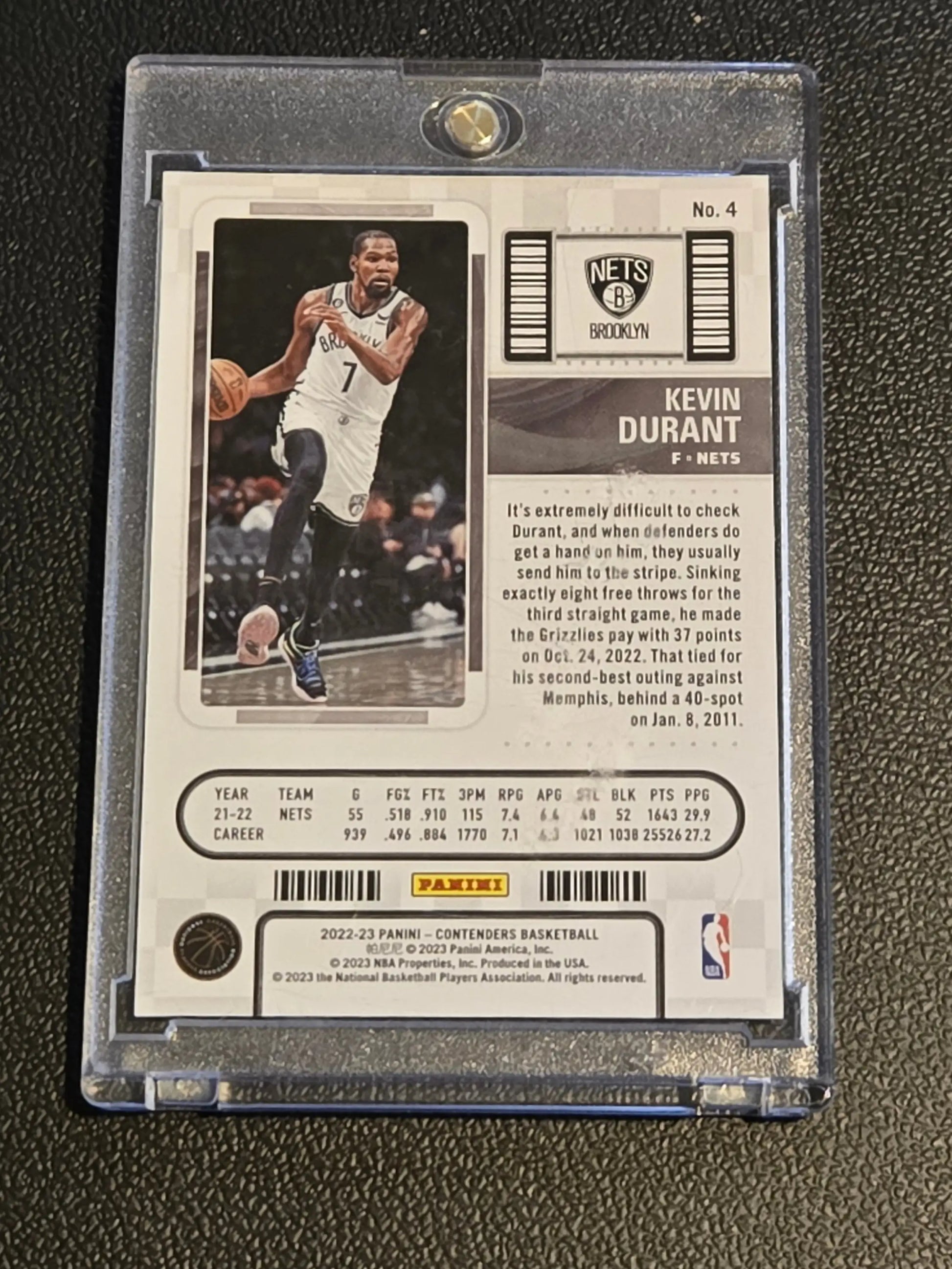 Kevin Durant basketball card 2022-23 Panini Contenders Durant Game Ticket Blue