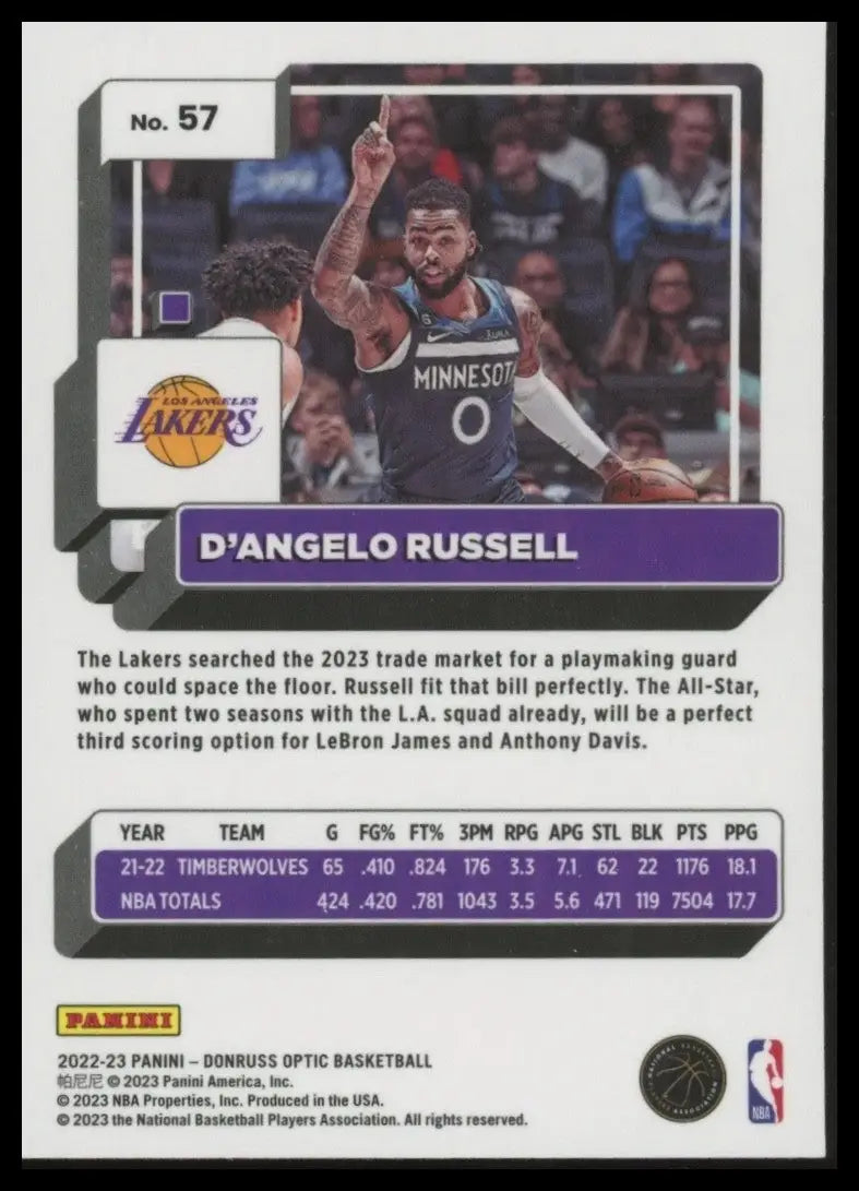2022-23 Panini Donruss Optic DAngelo Russell #57 Los Angeles Lakers Basketball