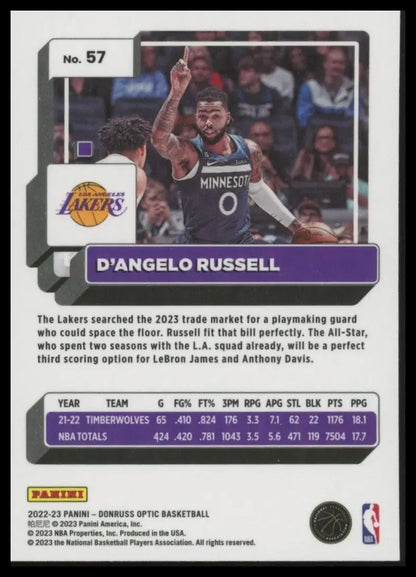 2022-23 Panini Donruss Optic DAngelo Russell #57 Los Angeles Lakers Basketball
