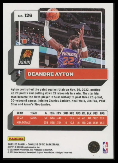 2022-23 Panini Donruss Optic DeAndre Ayton #126 Phoenix Suns Basketball Card NBA