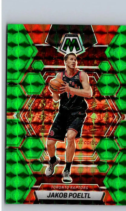 Jakob Poeltl basketball card from 2022-23 Panini Mosaic with Poeltl Green edition