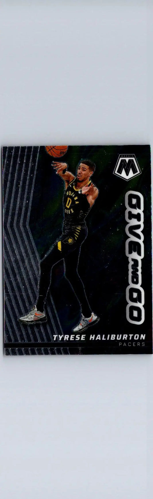 Tyrese Haliburton basketball card from 2022-23 Panini Mosaic Give and Go Mosaic