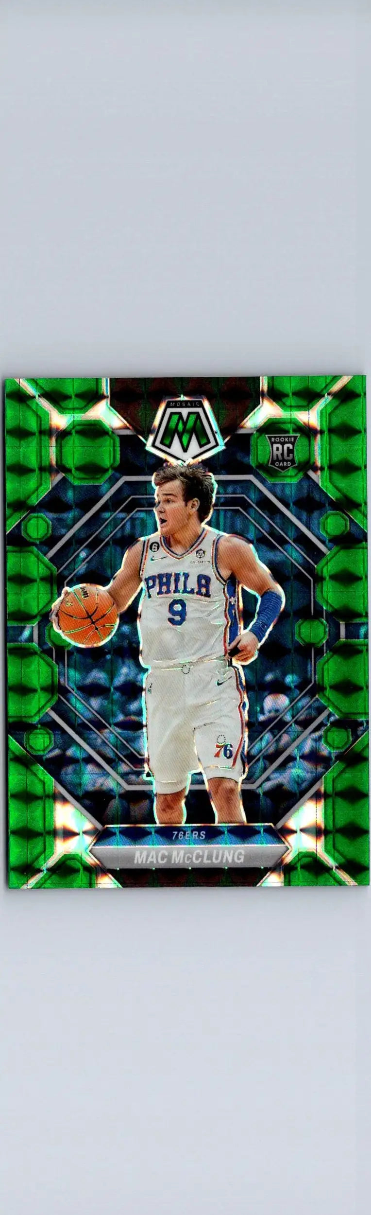 Green basketball trading card of Mac McClung from 2022-23 Panini Mosaic series