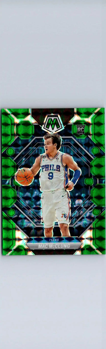 Green basketball trading card of Mac McClung from 2022-23 Panini Mosaic series