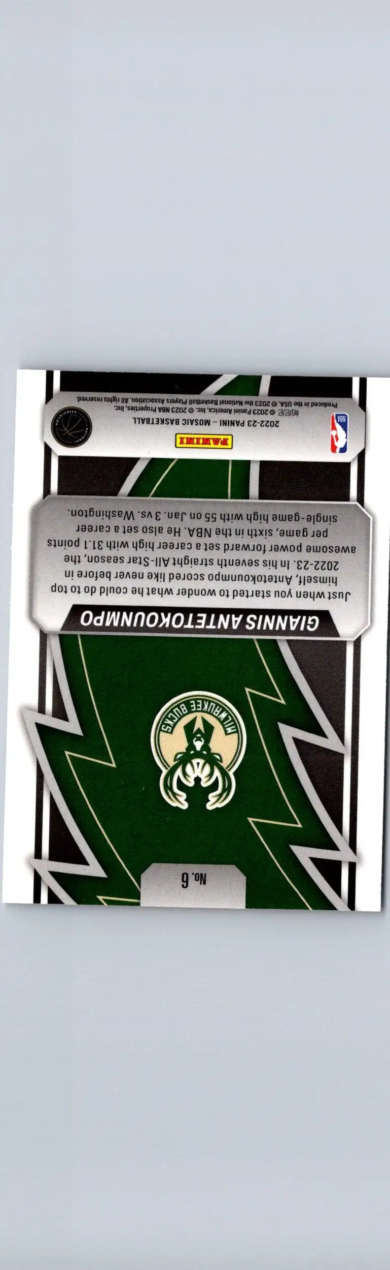 Giannis Antetokounmpo basketball card from Panini Mosaic 2022-23 Antetokounmpo Thunder Road