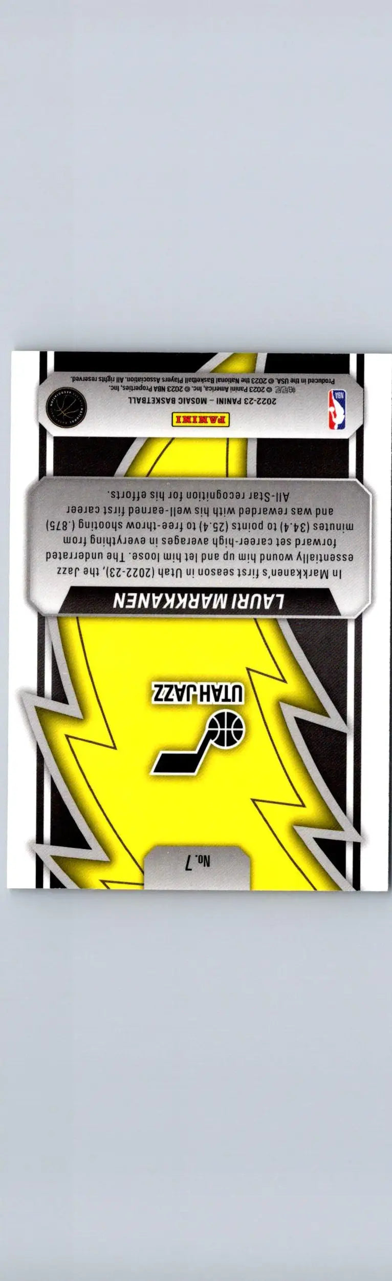 Basketball trading card featuring Lauri Markkanen Thunder Road from 2022-23 Panini Mosaic