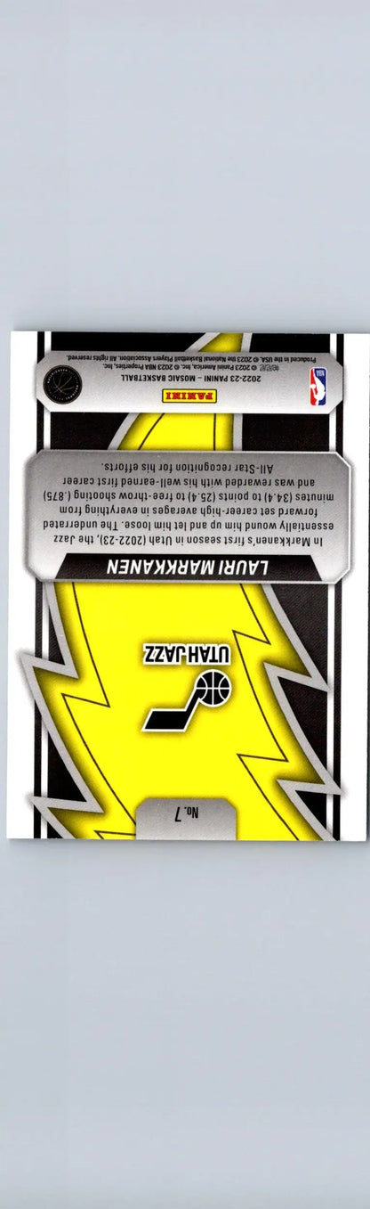 Basketball trading card featuring Lauri Markkanen Thunder Road from 2022-23 Panini Mosaic