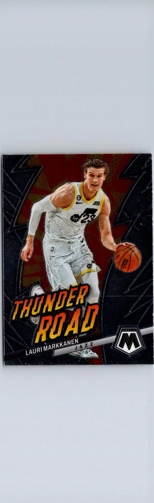 Lauri Markkanen basketball card from 2022-23 Panini Mosaic Markkanen Thunder Road series