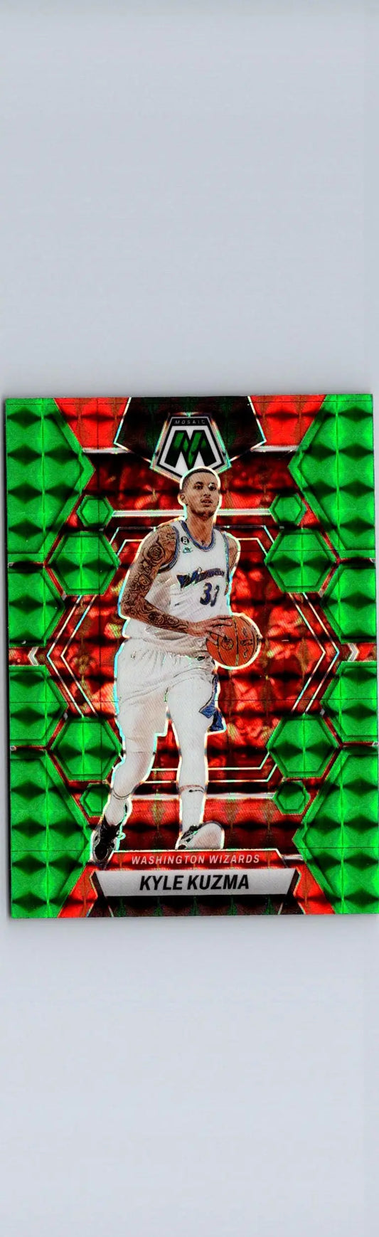 Kyle Kuzma basketball card featuring 2022-23 Panini Mosaic Kuzma Green design