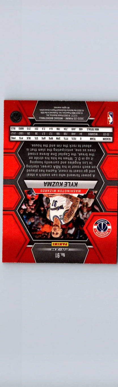 Kyle Kuzma basketball card featuring 2022-23 Panini Mosaic green design