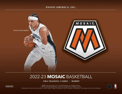 Promotional poster for 2022-23 Panini Mosaic Basketball hobby box featuring Paolo Banchero rookie autographs