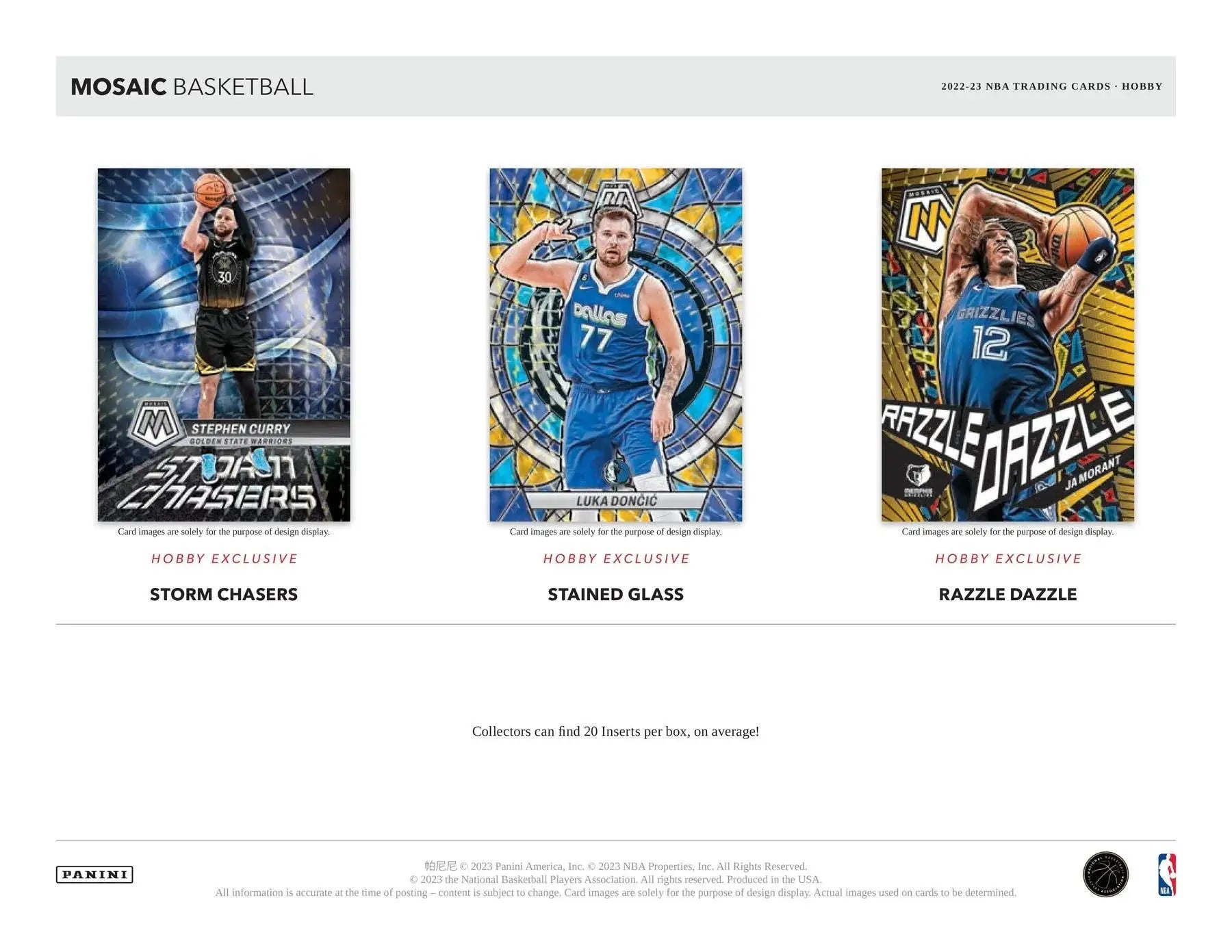 Three distinct Panini Mosaic Basketball trading cards from the Mosaic Basketball Hobby series
