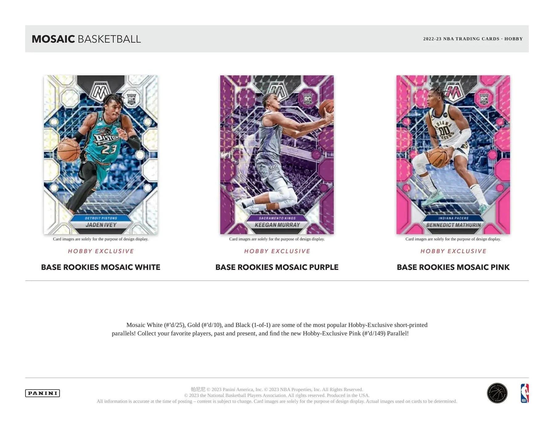 Panini Mosaic Basketball rookie autographs with three color variations in mosaic basketball hobby box