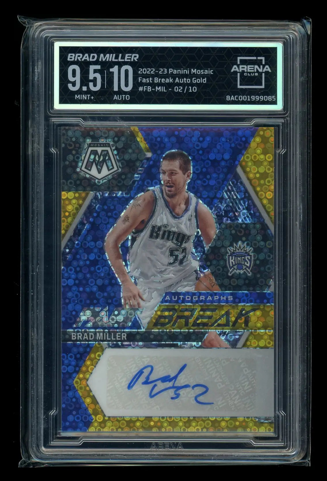 2022-23 Panini Mosaic Fast Break Auto Gold Brad Miller #FB-MIL Auto 02/10 AC 9.5 - Trading Card