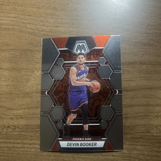 Devin Booker trading card from 2022-23 Panini Mosaic Silver Prizm #30 Suns