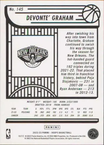 2022-23 Panini NBA Hoops #145 Devonte’ Graham NM-MT Pelicans ID:51965