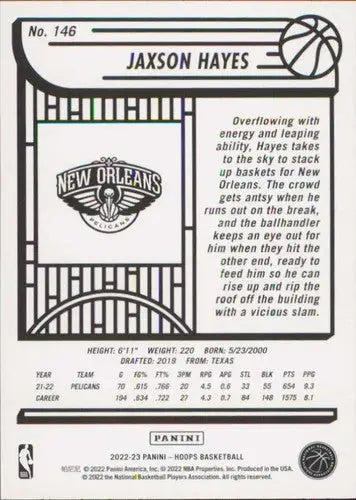 2022-23 Panini NBA Hoops #146 Jaxson Hayes NM-MT Pelicans ID:51966