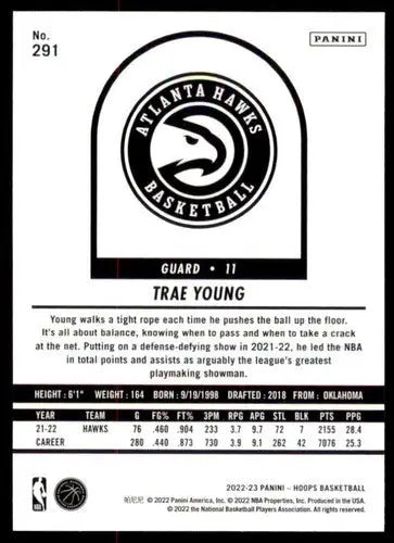 Original gloss Panini NBA Hoops Trae Young basketball card for 2022-23 collection