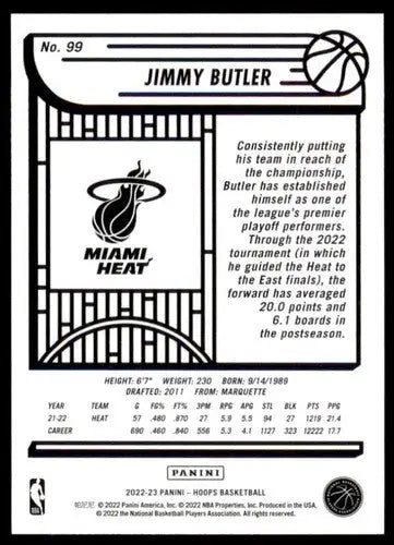 Original gloss Jimmy Butler basketball card from Panini NBA Hoops 2022-23 series