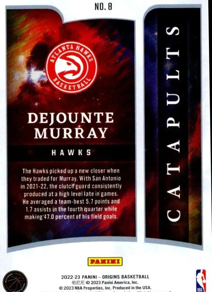Dejounte Murray basketball card from 2022-23 Panini Origins Catapults collection