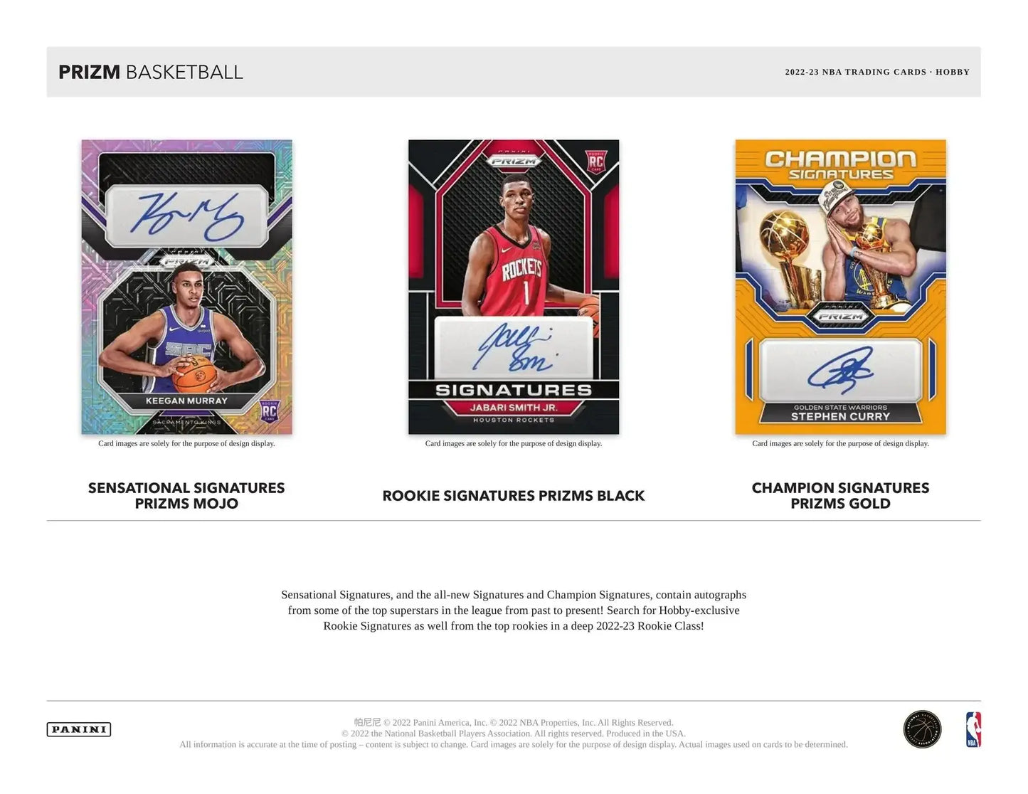 Three Panini Prizm Basketball trading cards from 2022-23 Champion Signatures box