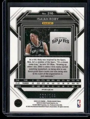Basketball trading card of Isaiah Roby from 2022-23 Panini Prizm Blue Shimmer series