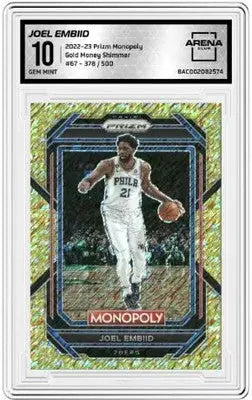 Graded Prizm Monopoly Joel Embiid basketball card Gold Money Shimmer 378/500 AC 10