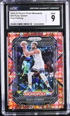 Graded Monopoly Rudy Gobert basketball card from 2022-23 Panini Prizm featuring Free Parking
