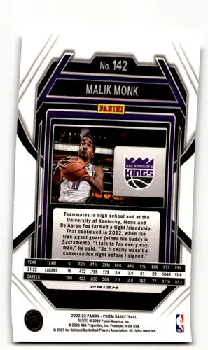2022-23 Panini Prizm Prizms Silver #142 Malik Monk NM-MT Sac Kings ID:55455 - Trading Cards
