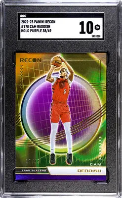 SGC-graded 2022-23 Panini Recon Cam Reddish Holo Purple basketball card with 10 grade