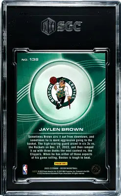 Basketball trading card featuring Boston Celtics logo and Jaylen Brown from Panini Recon