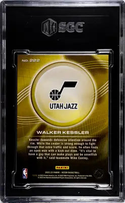 Graded basketball trading card of Walker Kessler from Panini Recon featuring Utah Jazz logo