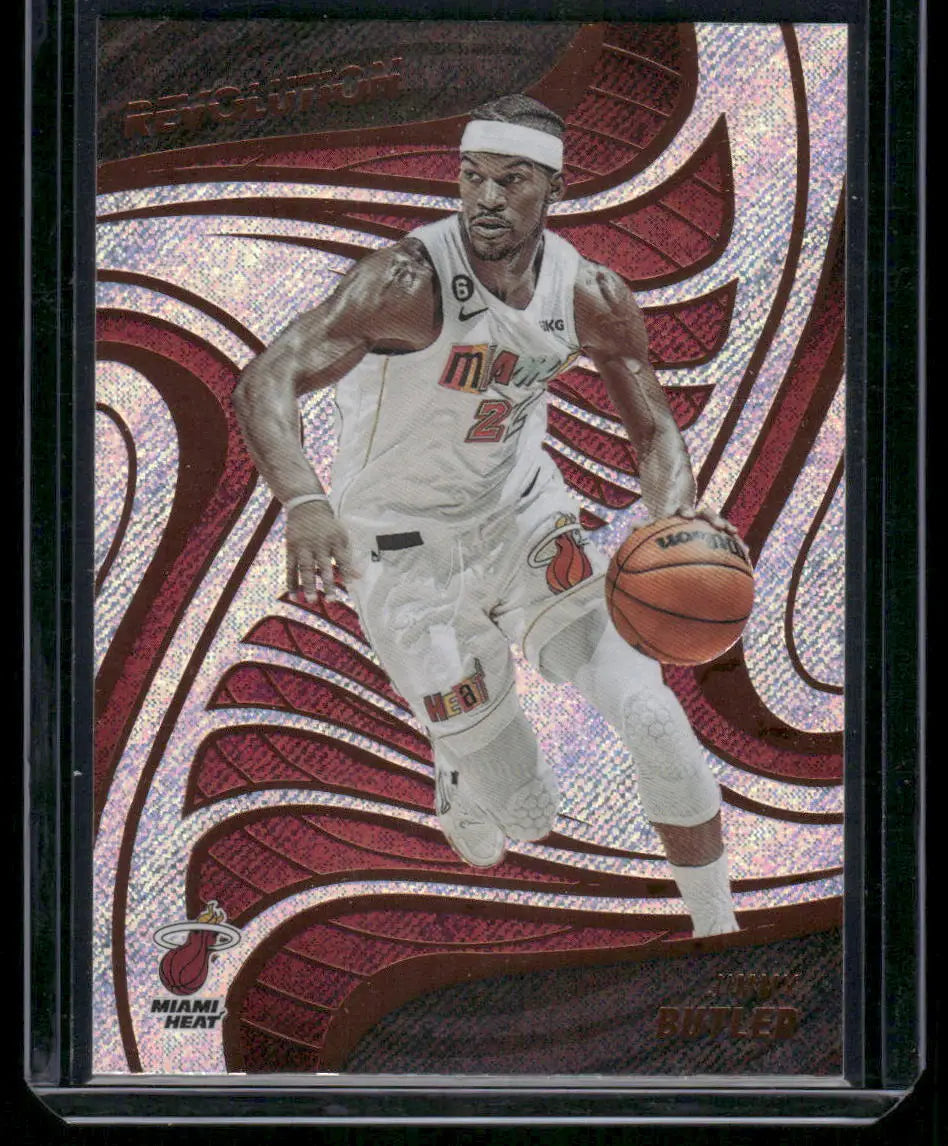 Basketball Jimmy Butler trading card from Panini Revolution Basketball with red and white design
