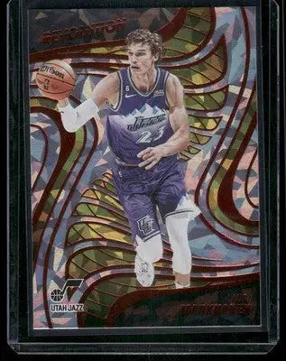 Basketball Lauri Markkanen trading card in purple Utah Jazz uniform from Panini Revolution Basketball